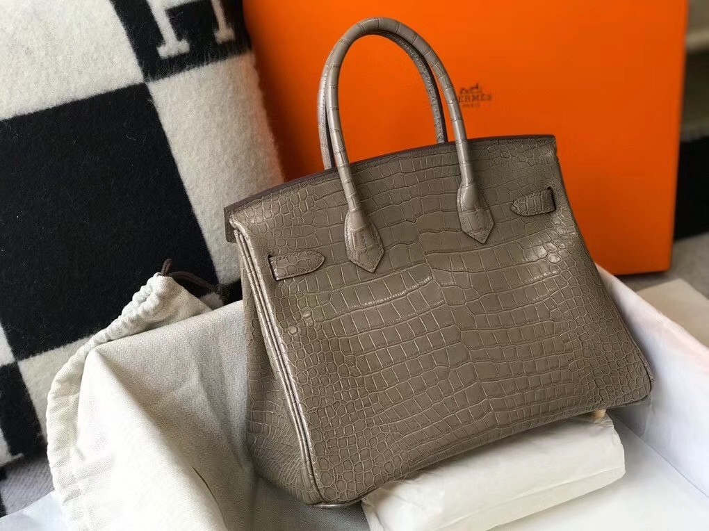 Hermes Birkin 30cm Bag In Taupe Embossed Crocodile Leather