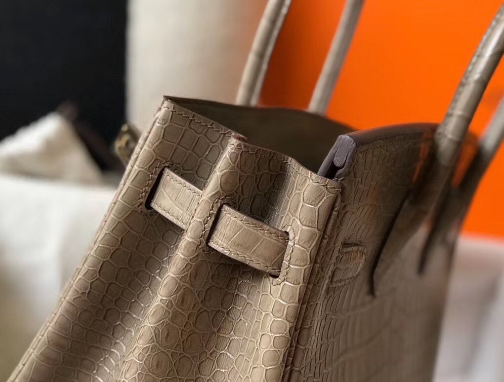 Hermes Birkin 30cm Bag In Taupe Embossed Crocodile Leather