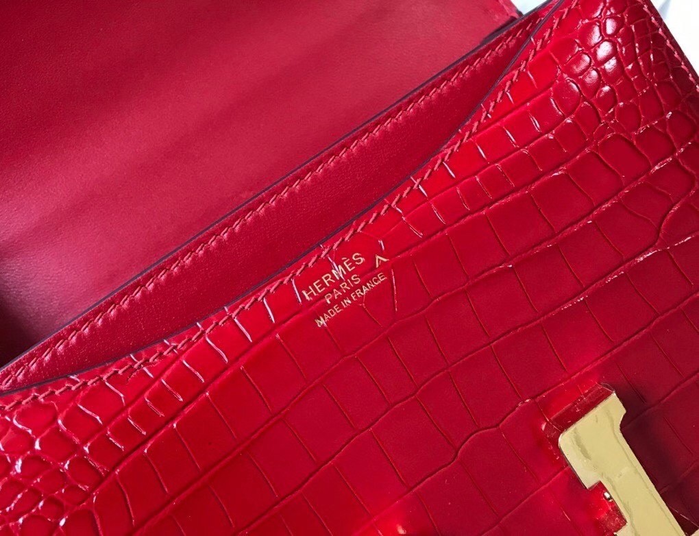 Hermes Constance 18cm Bag In Red Embossed Crocodile