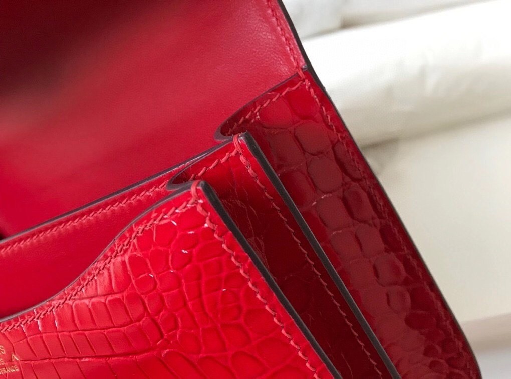 Hermes Constance 18cm Bag In Red Embossed Crocodile