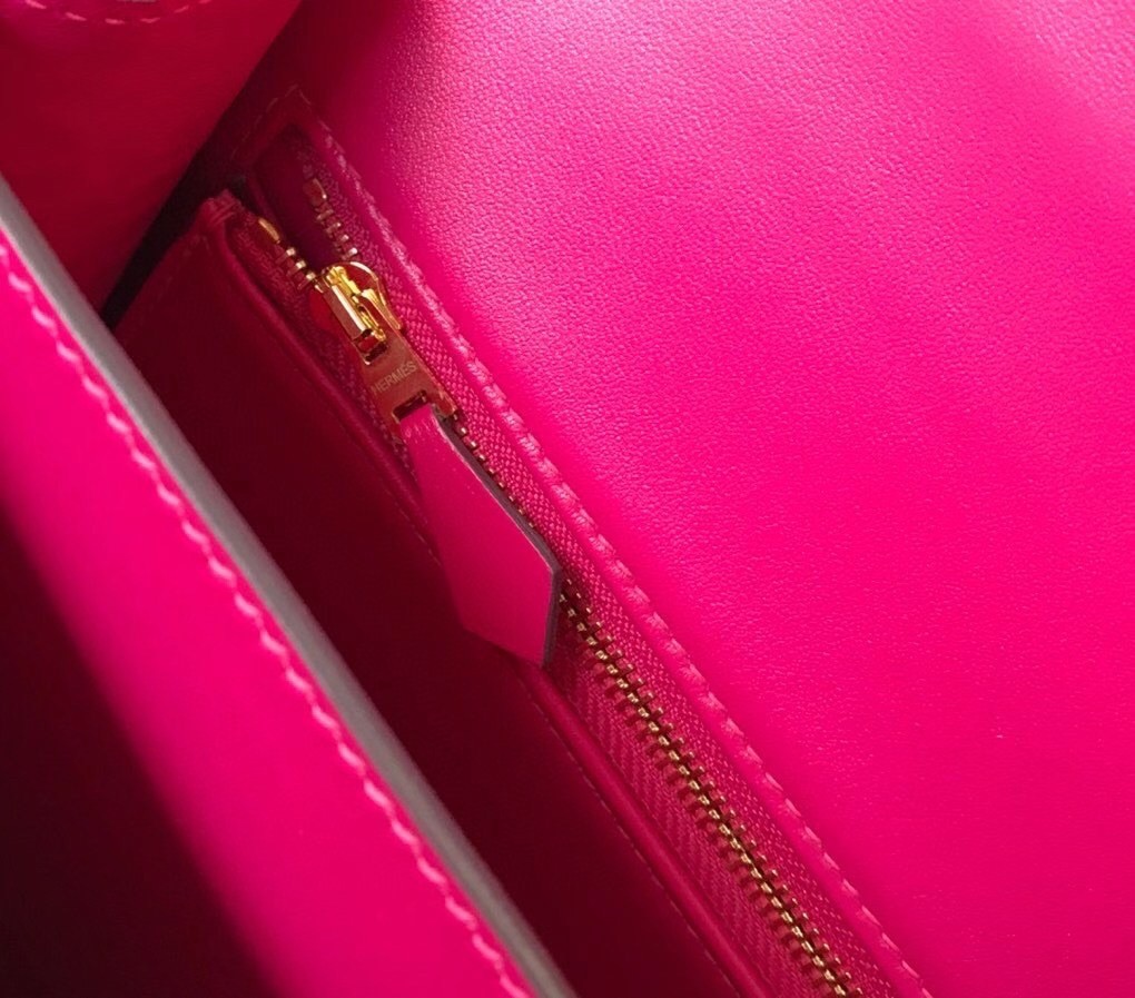 Hermes Constance 24cm Bag In Rose Red Embossed Crocodile