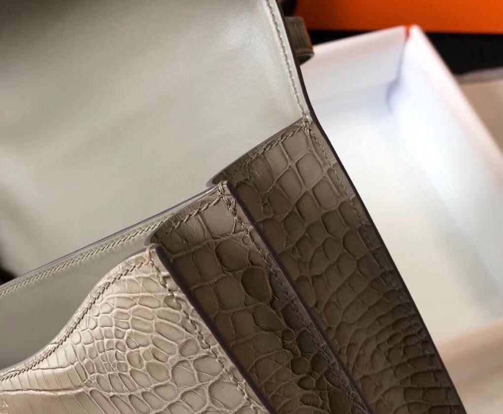 Hermes Constance 24cm Bag In Taupe Embossed Crocodile