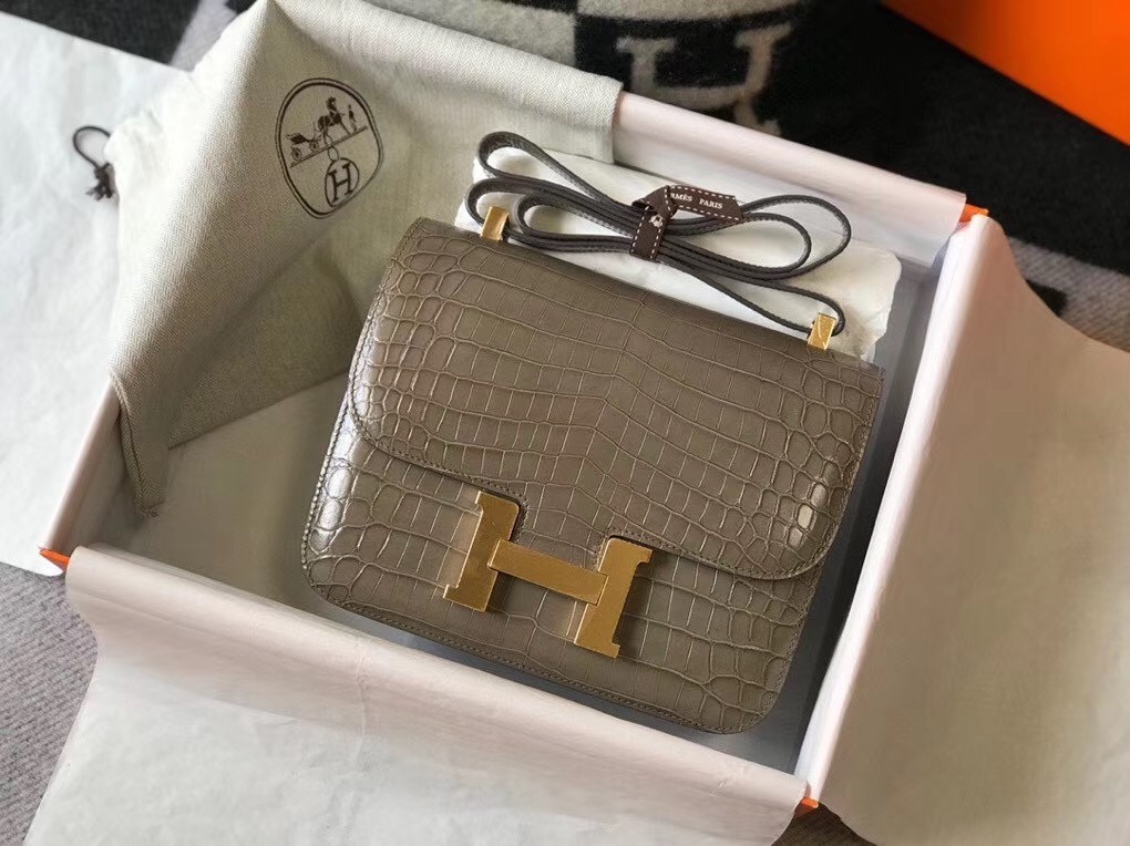 Hermes Constance 24cm Bag In Taupe Embossed Crocodile