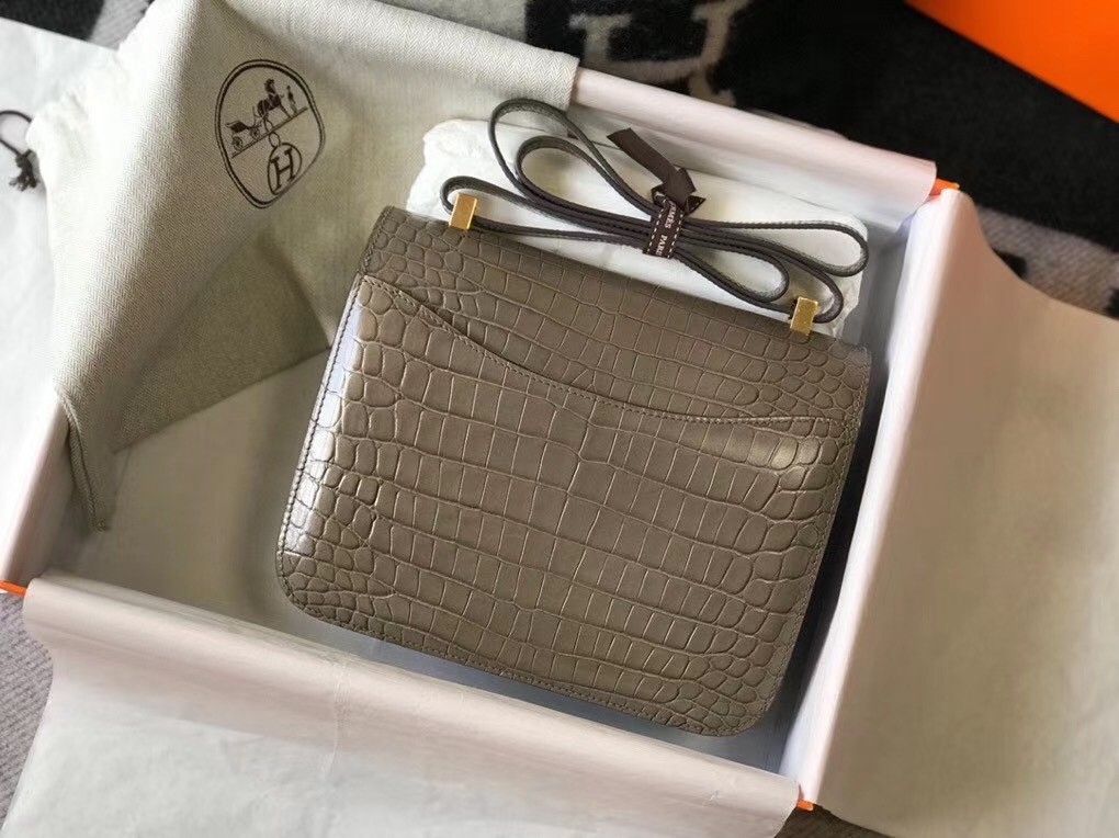 Hermes Constance 24cm Bag In Taupe Embossed Crocodile