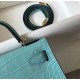 Hermes Kelly Mini II Bag In Blue Atoll Crocodile Embossed Leather