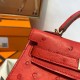 Hermes Red Ostrich Kelly Mini II Handmade Bag