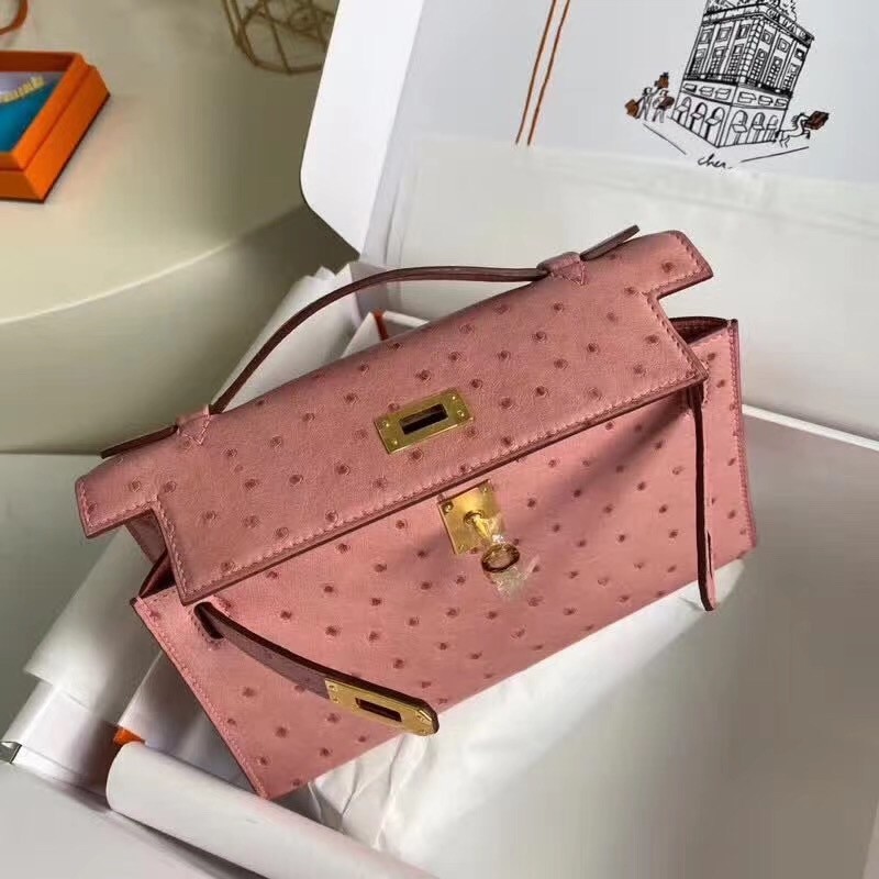 Hermes Terre Cutie Kelly Pochette Ostrich Handmade Bag