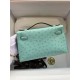 Hermes Aqua Kelly Pochette Ostrich Handmade Bag