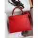 Hermes Red Ostrich Kelly 28cm Handmade Bag