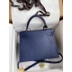 Hermes Blue Iris Ostrich Kelly 28cm Handmade Bag