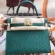 Hermes Vert Vertigo Ostrich Kelly 25cm Handmade Bag