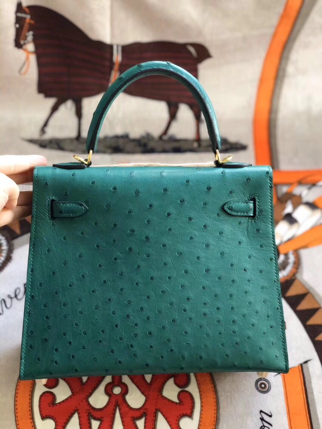 Hermes Vert Vertigo Ostrich Kelly 25cm Handmade Bag