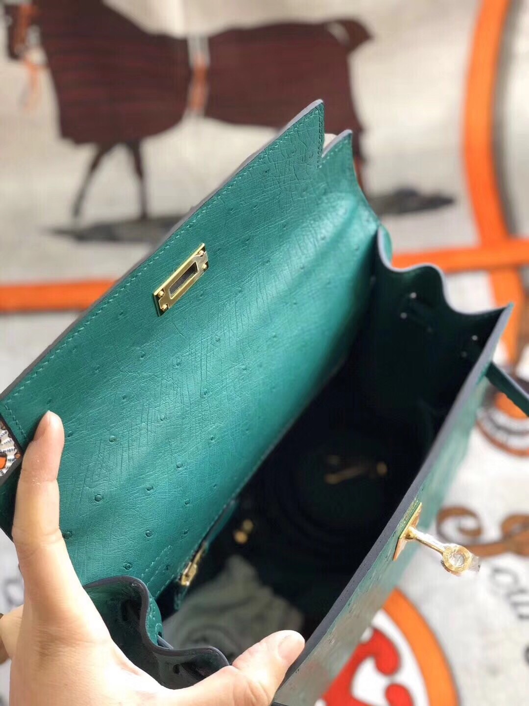 Hermes Vert Vertigo Ostrich Kelly 25cm Handmade Bag