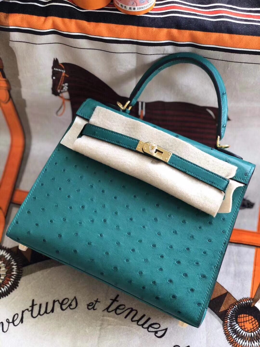 Hermes Vert Vertigo Ostrich Kelly 25cm Handmade Bag