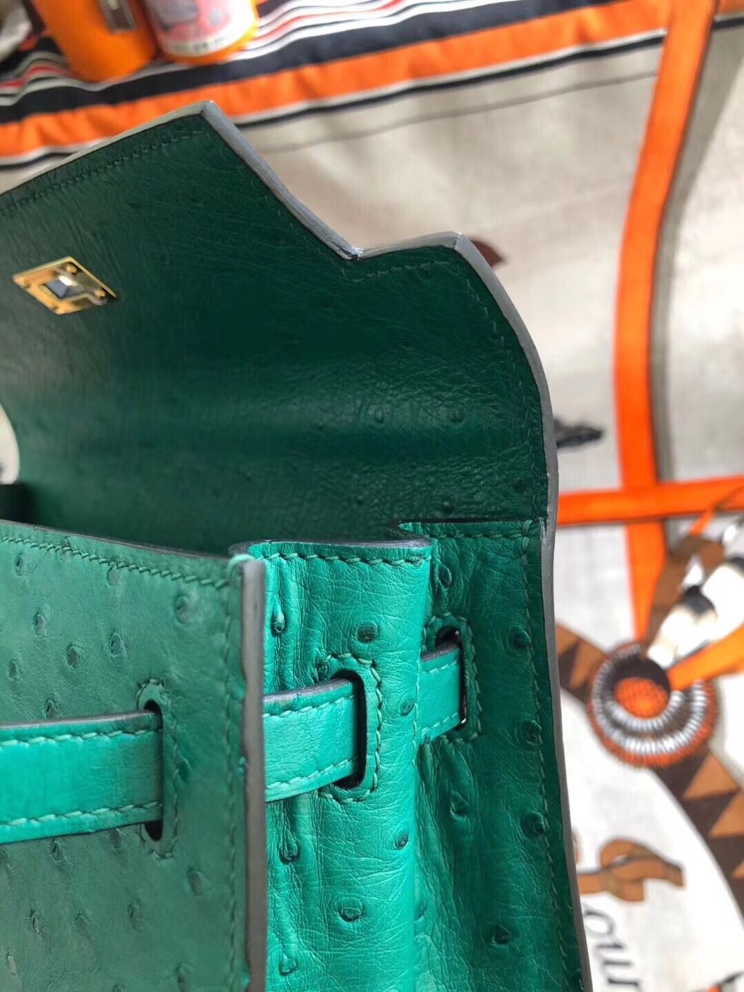 Hermes Vert Vertigo Ostrich Kelly 25cm Handmade Bag