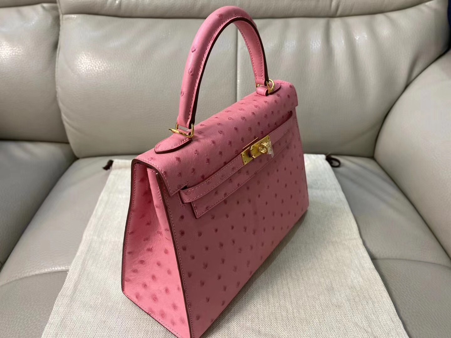 Hermes Terre Cutie Ostrich Kelly 25cm Handmade Bag