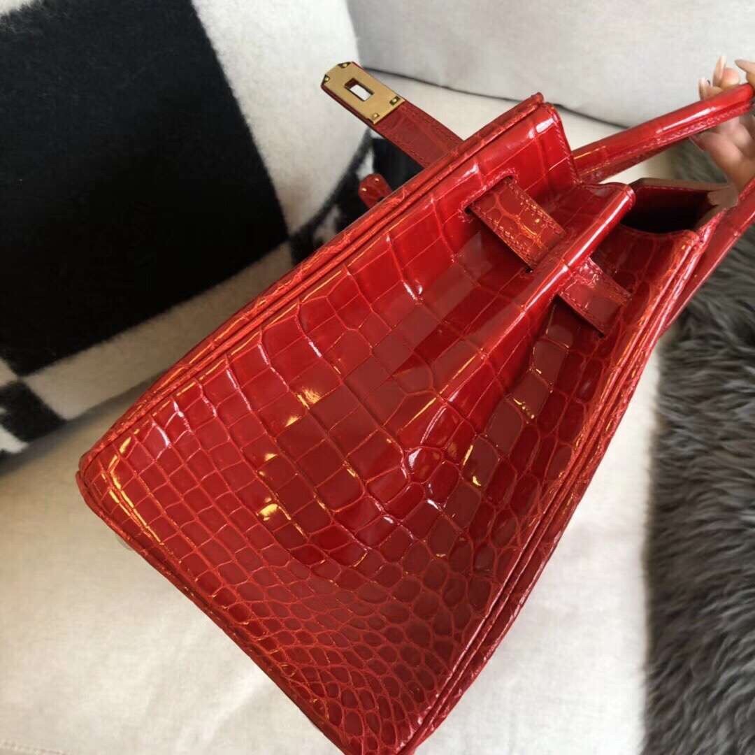 Hermes Red Birkin 30cm Crocodile Niloticus Shiny Bag