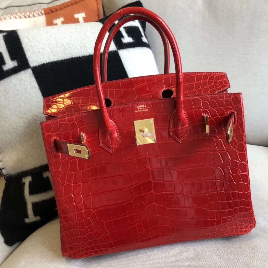 Hermes Red Birkin 30cm Crocodile Niloticus Shiny Bag