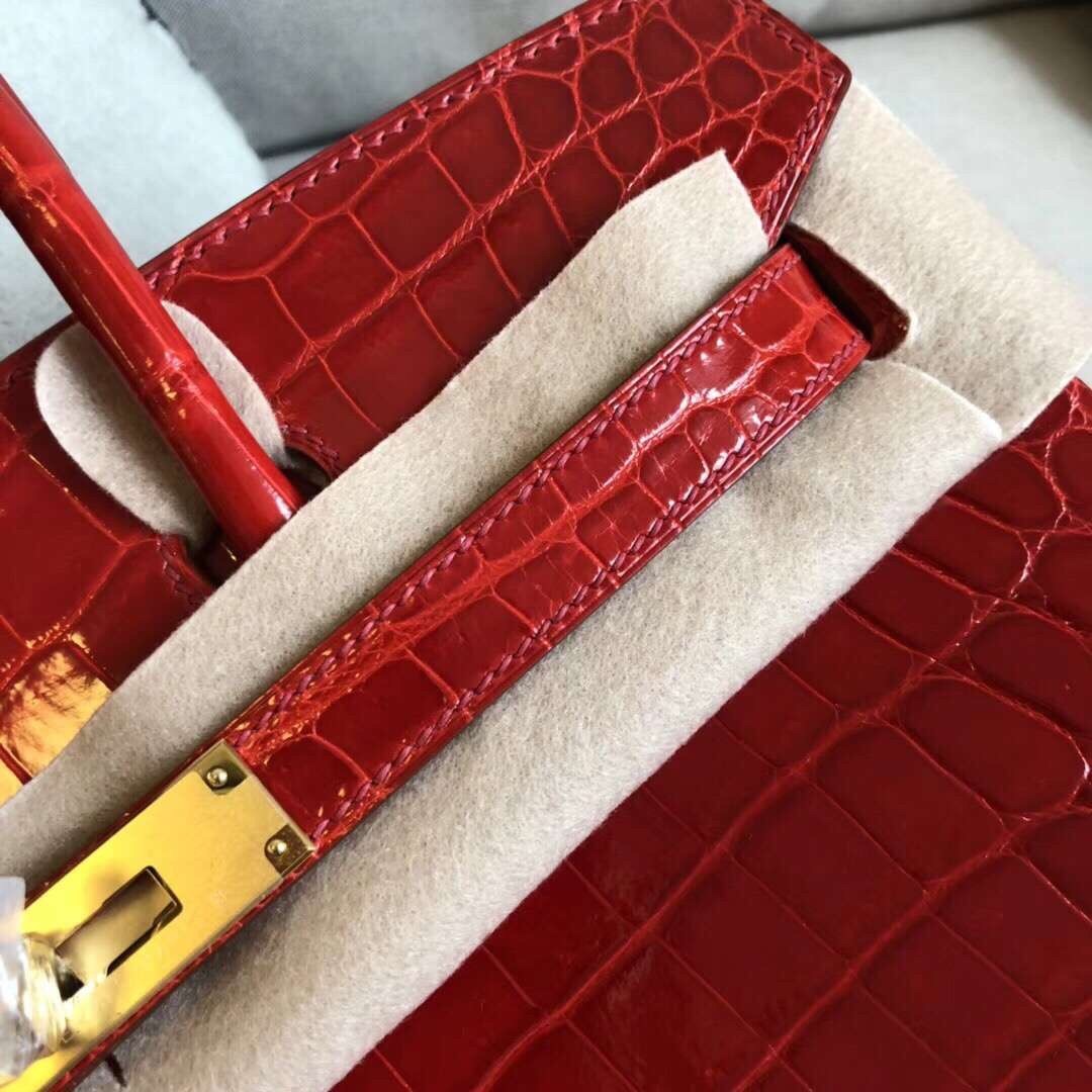 Hermes Red Birkin 30cm Crocodile Niloticus Shiny Bag