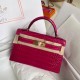 Hermes Rose Red Alligator Crocodile Kelly Mini II Handmade Bag