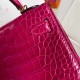 Hermes Rose Red Alligator Crocodile Kelly Mini II Handmade Bag