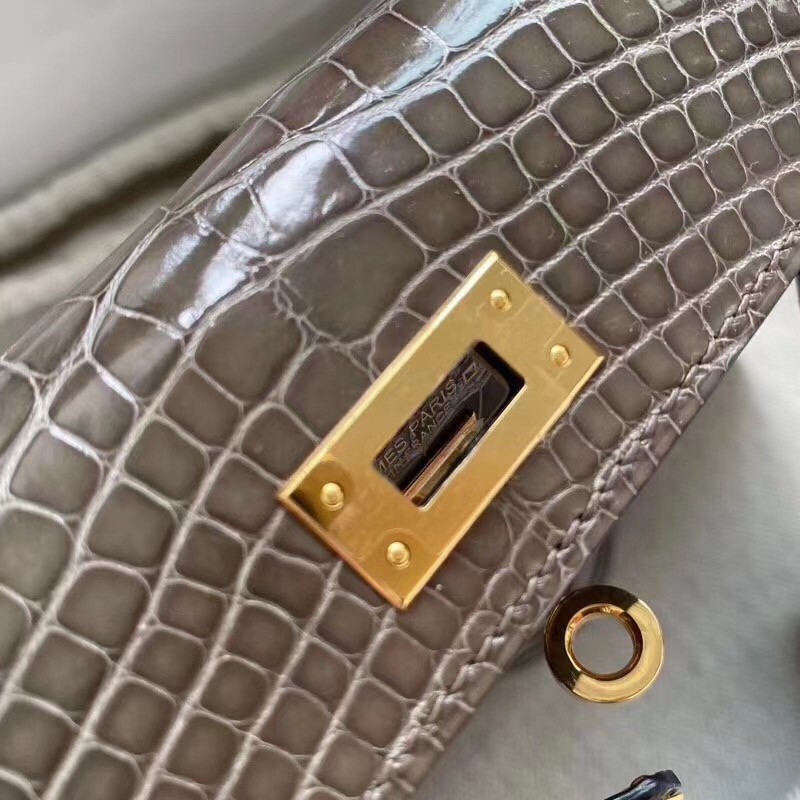 Hermes Taupe Grey Alligator Crocodile Kelly Mini II Handmade Bag