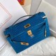 Hermes Blue Izmir Shiny Alligator Crocodile Kelly Pochette Bag