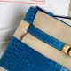 Hermes Blue Izmir Shiny Alligator Crocodile Kelly Pochette Bag