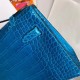 Hermes Blue Izmir Shiny Alligator Crocodile Kelly Pochette Bag