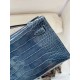 Hermes Blue Shiny Alligator Crocodile Kelly Pochette Bag