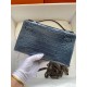 Hermes Blue Shiny Alligator Crocodile Kelly Pochette Bag