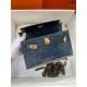 Hermes Blue Shiny Alligator Crocodile Kelly Pochette Bag