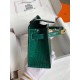 Hermes Green Shiny Alligator Crocodile Kelly Pochette Bag