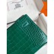 Hermes Green Shiny Alligator Crocodile Kelly Pochette Bag