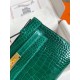 Hermes Green Shiny Alligator Crocodile Kelly Pochette Bag