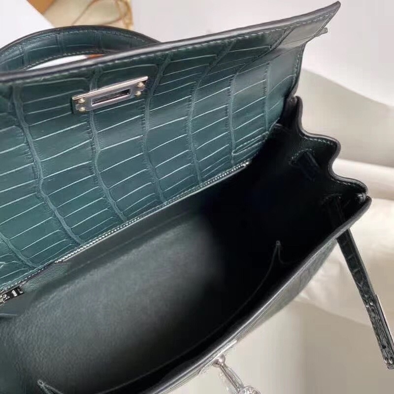 Hermes Vert Cypres Kelly 28cm Matte Alligator Crocodile Skin Bag