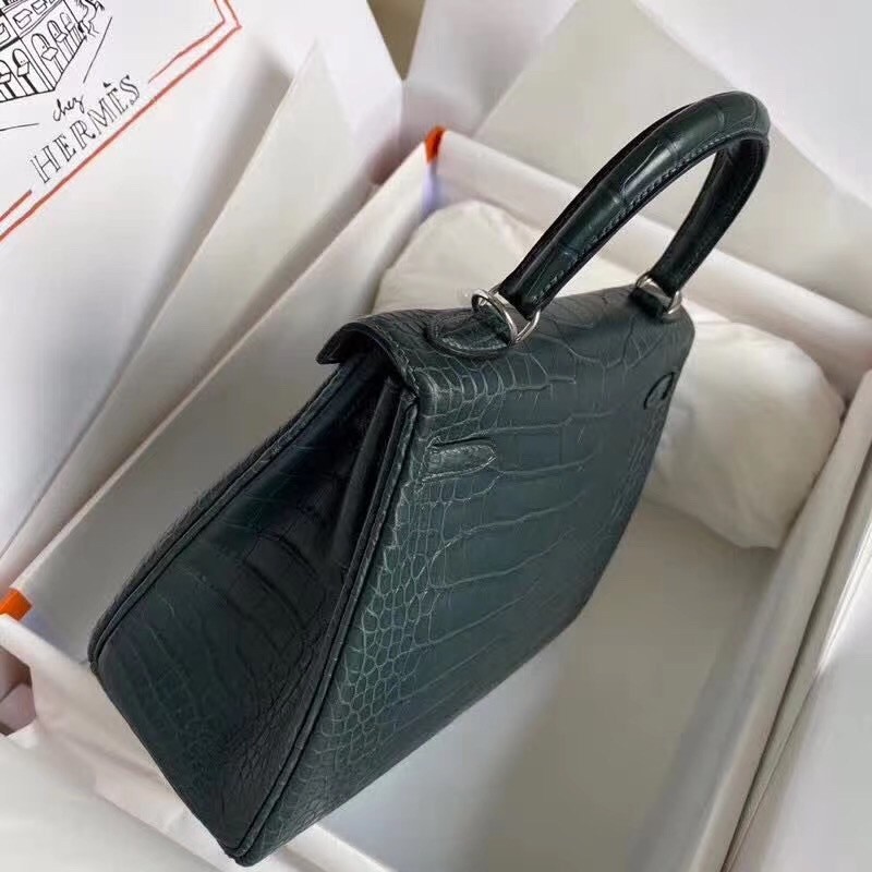 Hermes Vert Cypres Kelly 28cm Matte Alligator Crocodile Skin Bag