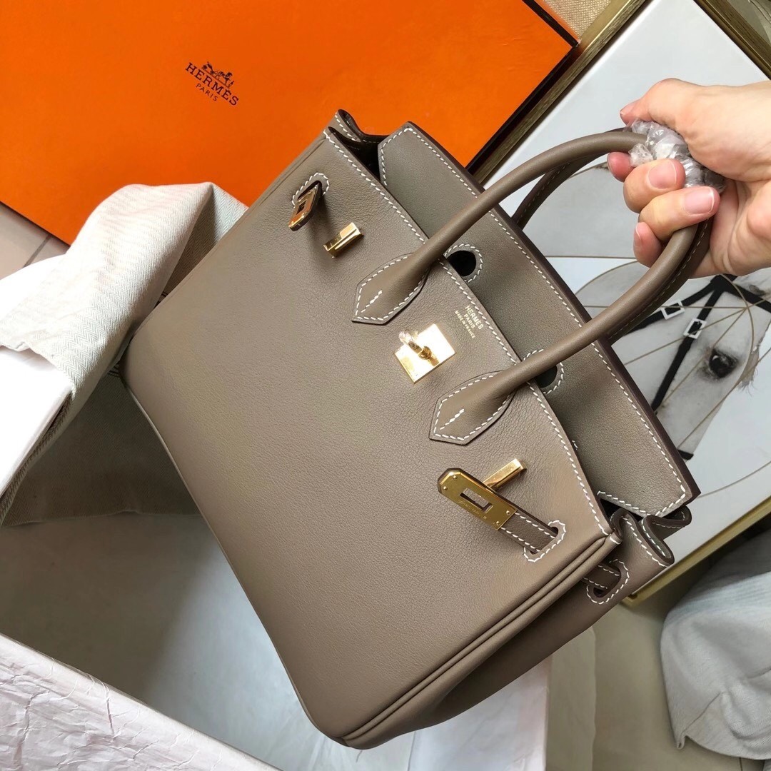 Hermes Taupe Birkin 25cm Swift Handmade Bag