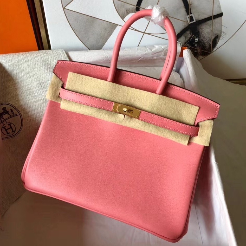 Hermes Rose Lipstick Birkin 25cm Swift Handmade Bag