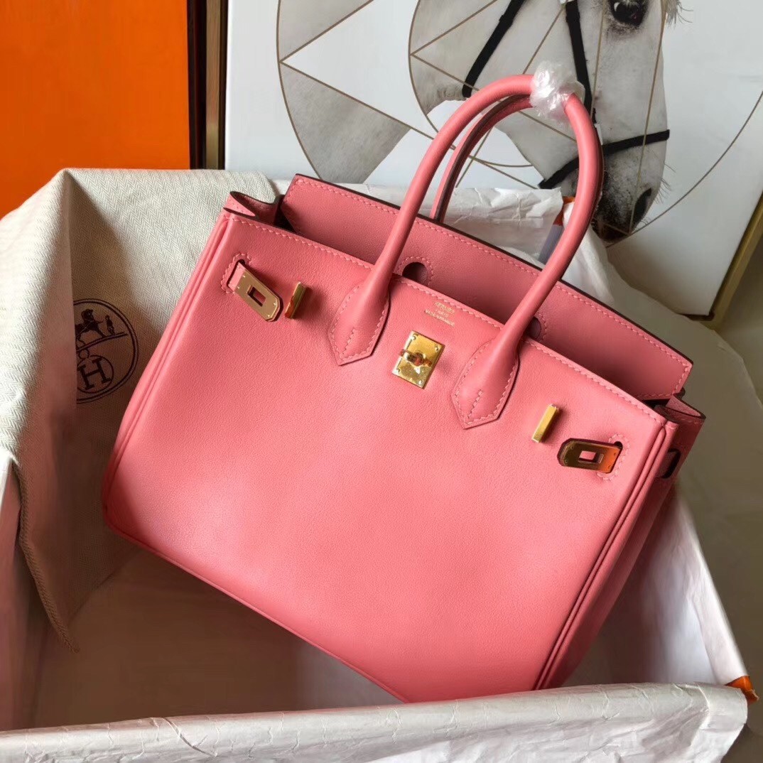 Hermes Rose Lipstick Birkin 25cm Swift Handmade Bag