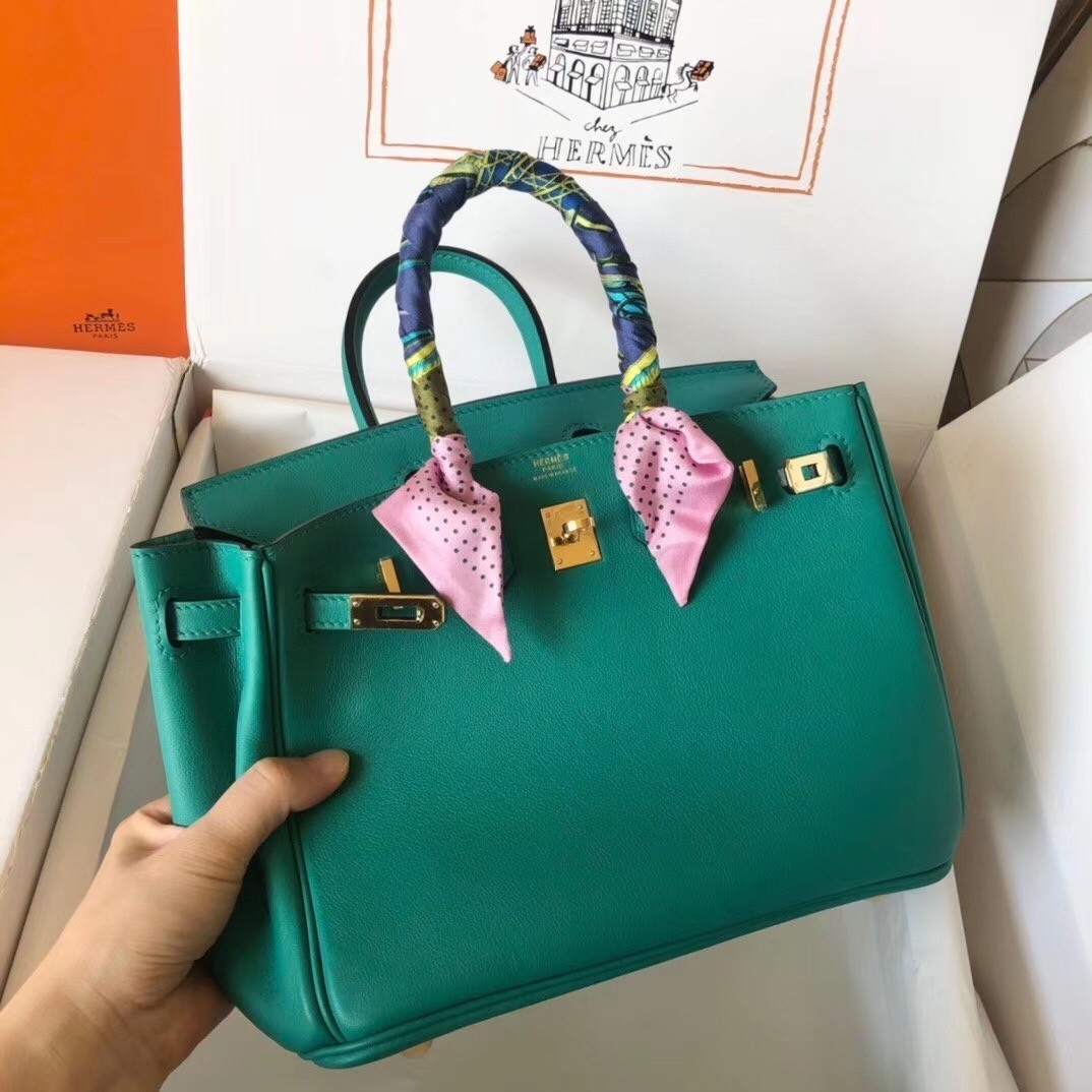 Hermes Malachite Birkin 25cm Swift Handmade Bag