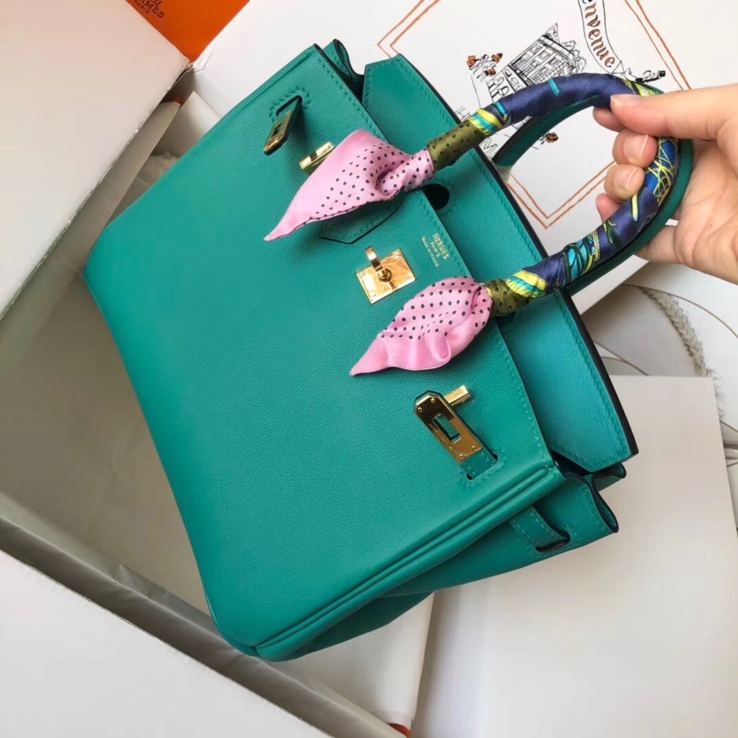 Hermes Malachite Birkin 25cm Swift Handmade Bag