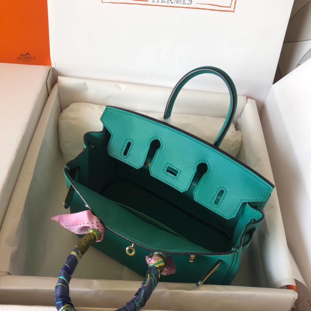 Hermes Malachite Birkin 25cm Swift Handmade Bag