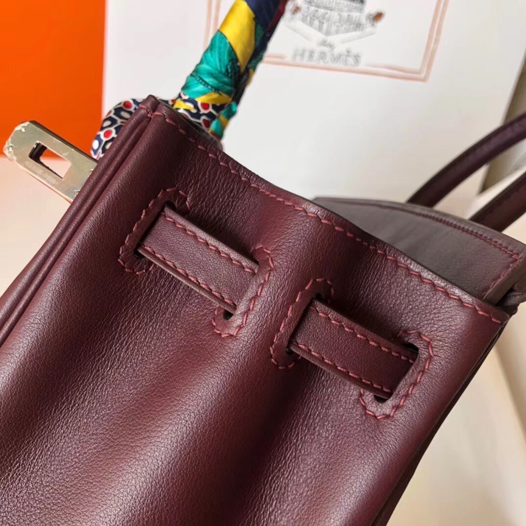 Hermes Burgundy Birkin 25cm Swift Handmade Bag