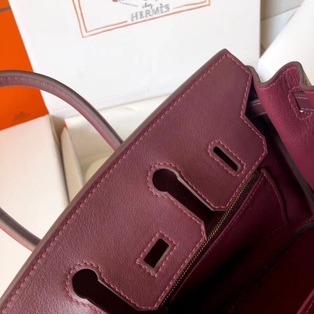 Hermes Burgundy Birkin 25cm Swift Handmade Bag