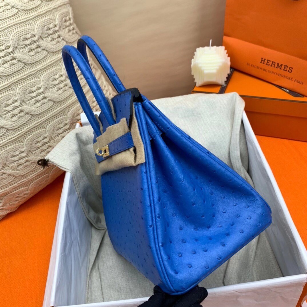 Hermes Blue Zellige Birkin 30cm Ostrich Handmade Bag