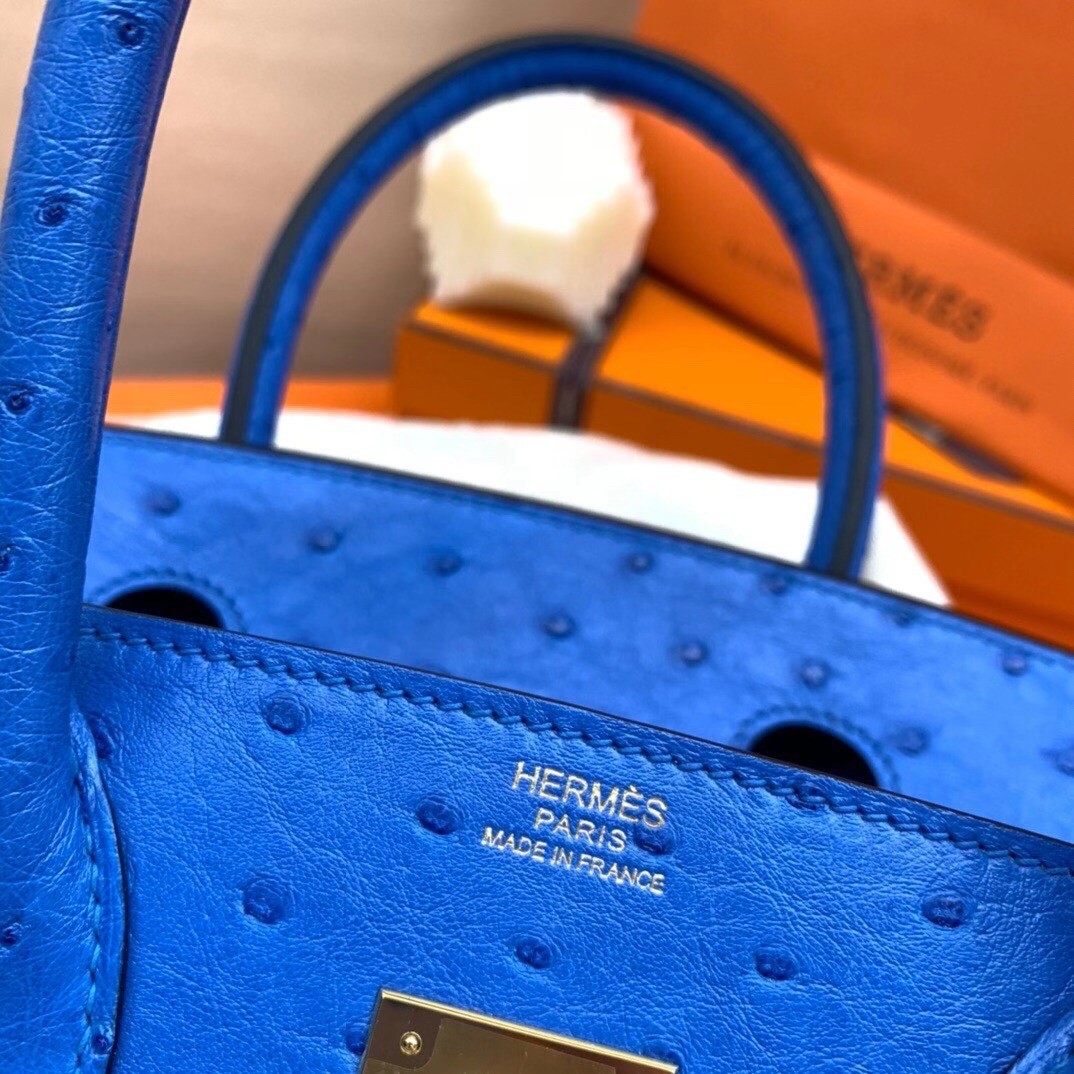 Hermes Blue Zellige Birkin 30cm Ostrich Handmade Bag