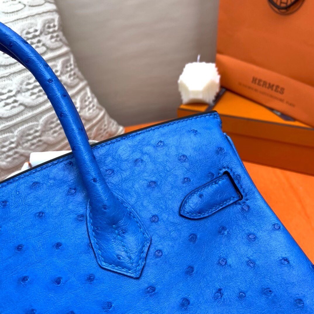 Hermes Blue Zellige Birkin 30cm Ostrich Handmade Bag