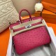 Hermes Rose Red Birkin 25cm Ostrich Handmade Bag