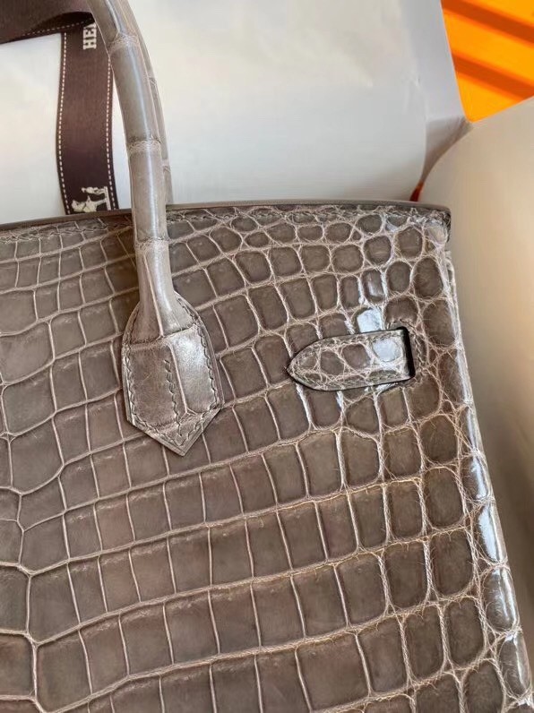 Hermes Taupe Birkin 30cm Shiny Crocodile Niloticus Skin Bag